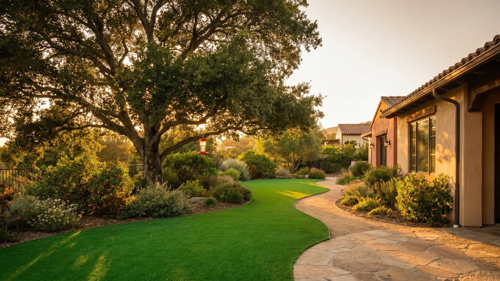 Drought-resistant landscape with water savings signage