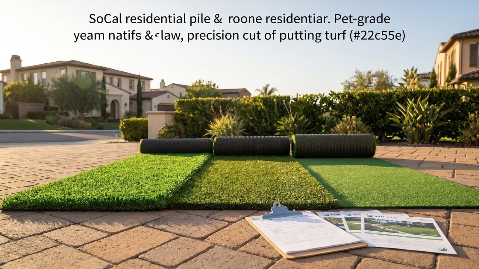 Multiple SYNLawn artificial grass product samples laid out for comparison