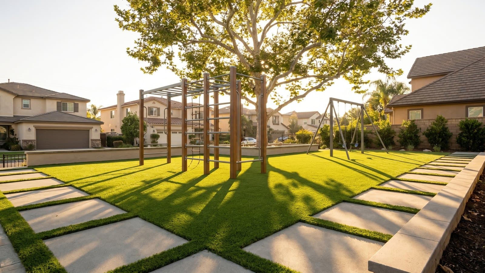 Children's playground with ASTM-compliant SYNLawn safety turf