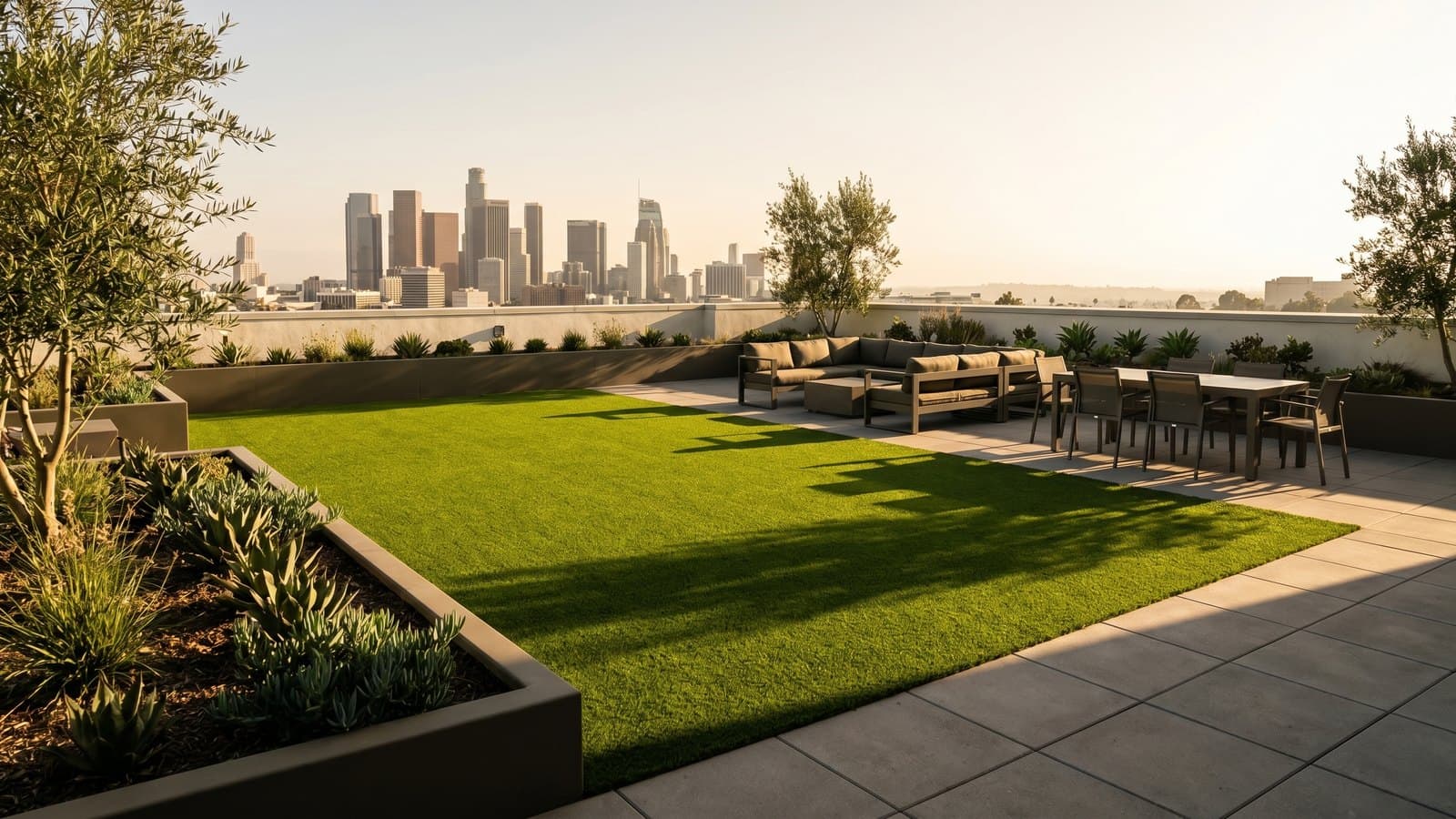 Rooftop artificial turf installation on urban condo balcony