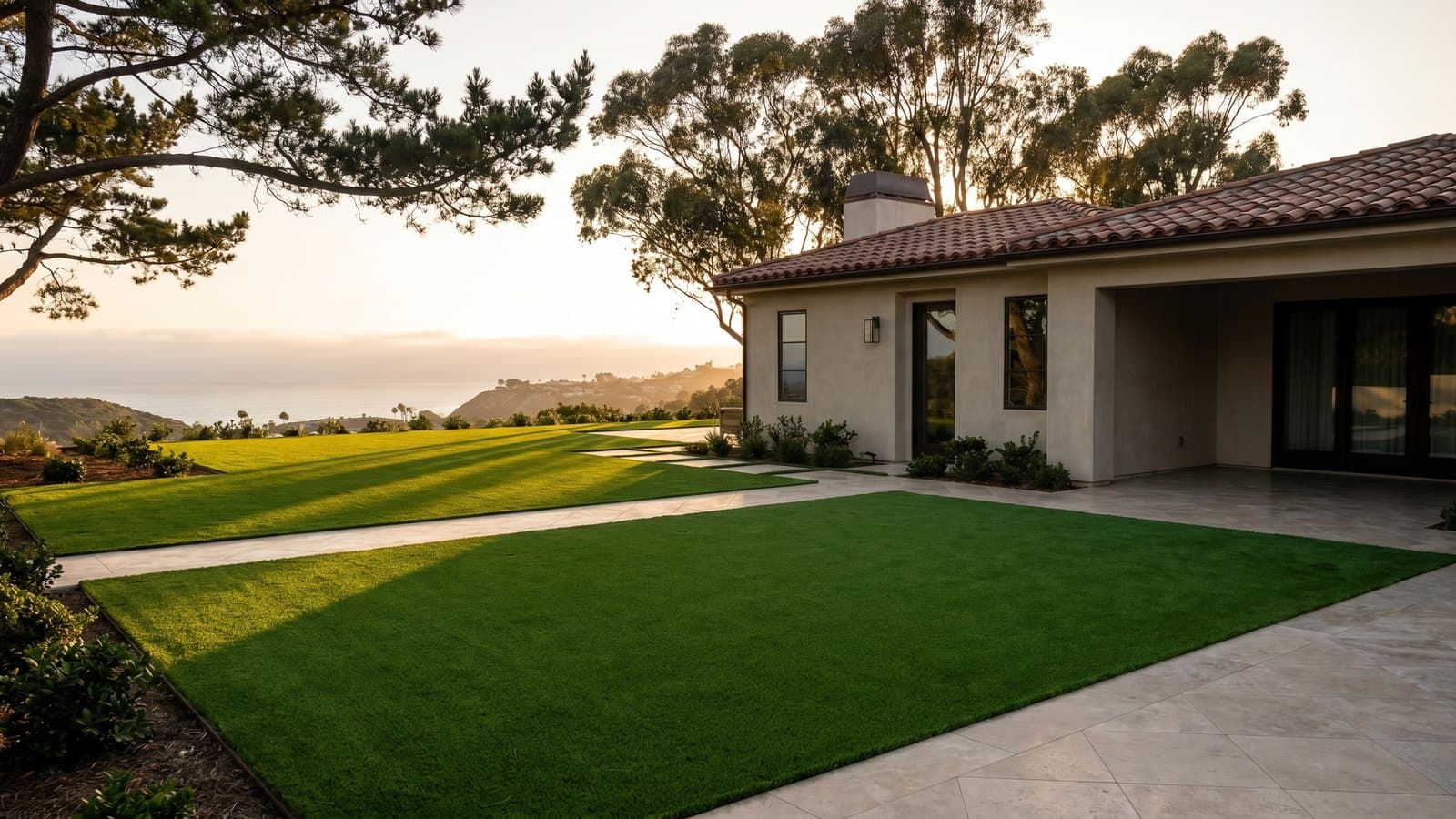 San Diego County coastal artificial turf installation with ocean view