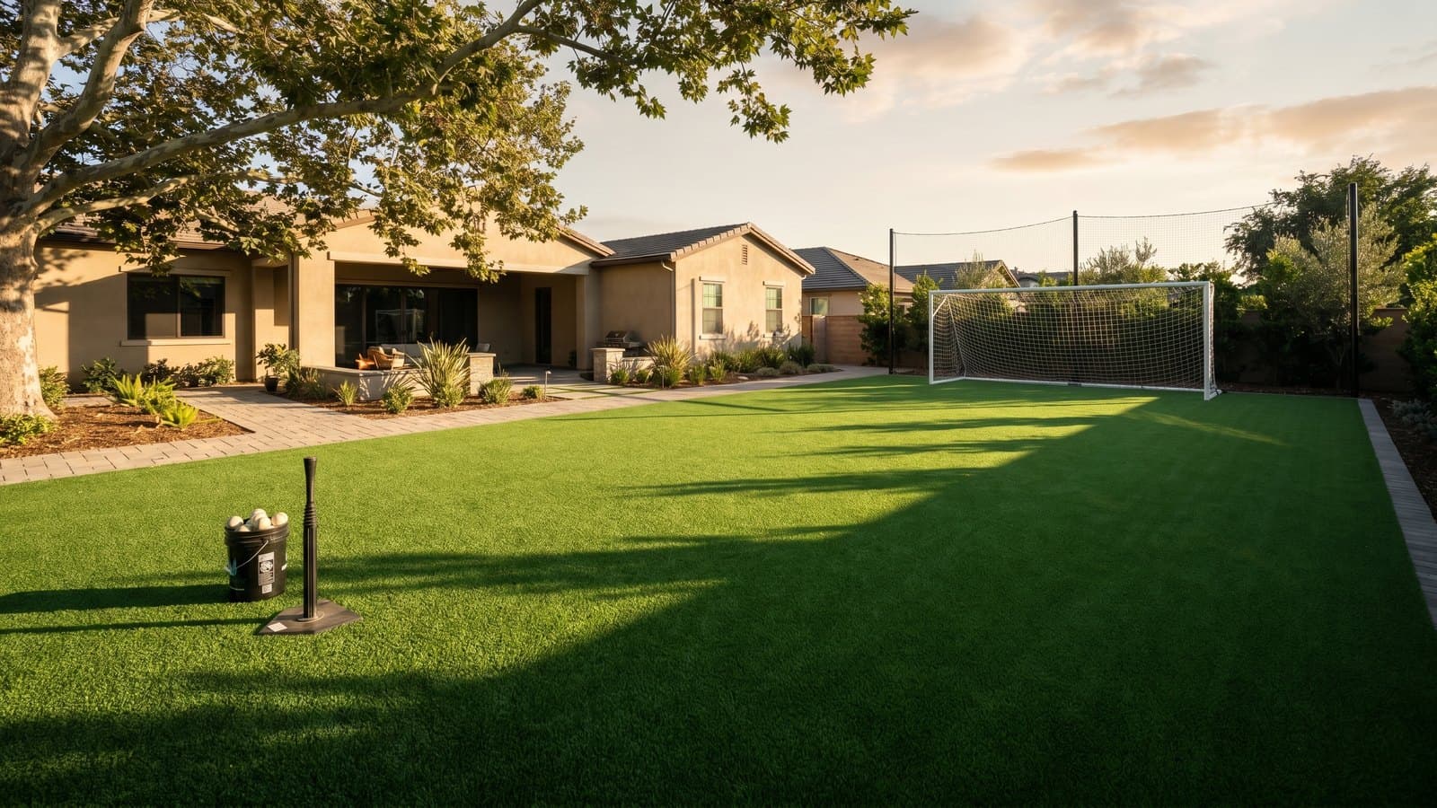 Sports field artificial turf installation for athletic use